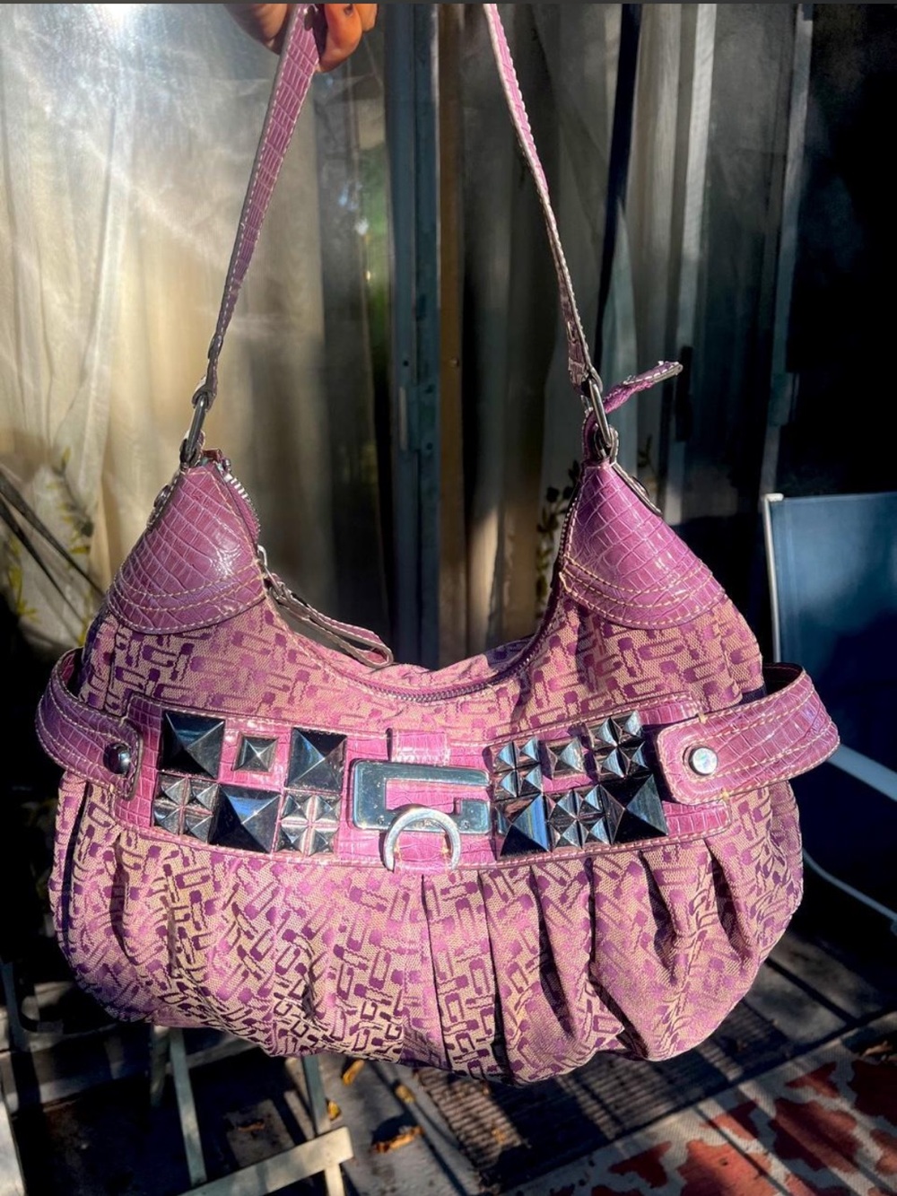 Guess Purple Stud-Accent Shoulder Bag